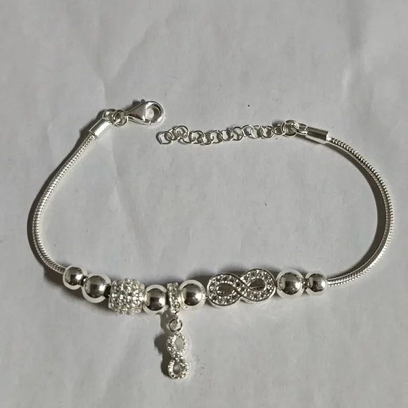 Sterling Silver Beaded Charm Bracelet Infinity Charm Design Bracelet - Picture 1 of 9